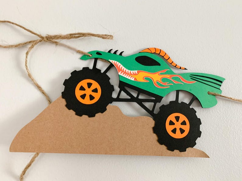 monster trucks banner for a  monster jam inspired birthday or bedroom decor