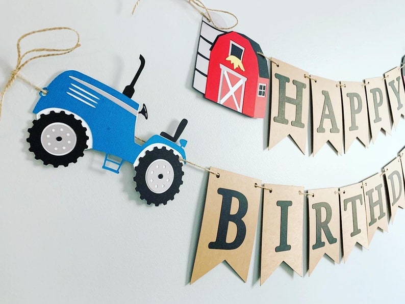 red tractor birthday decorations, red tractor barnyard birthday decorations, tractor barn birthday banner, old macdonald birthday decoration image 7