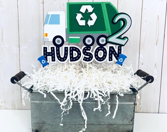 trash truck cake topper, garbage recycling truck birthday, WM inspired garbage truck decor, garbage truck birthday decoratins, loads of fun