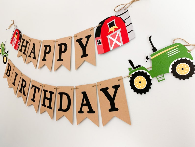 red tractor birthday decorations, red tractor barnyard birthday decorations, tractor barn birthday banner, old macdonald birthday decoration image 5