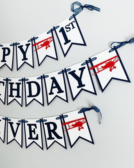 time flies first birthday happy birthday banner, time flies, airplane birthday decorations, vintage airplane birthday Il_570xn