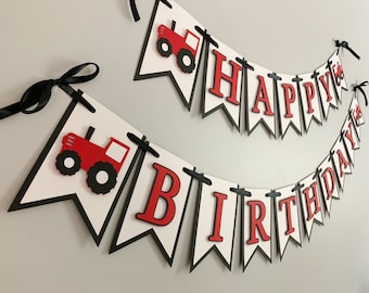 Red Tractor Happy Birthday Banner, Farm Party Decor