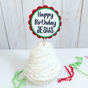 red and green christmas happy birthday jesus cupcake toppers
