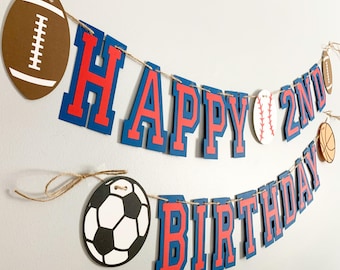 all star sports birthday decorations, multi sport birthday, football baseball soccer basketball birthday decorations, custom sports decor