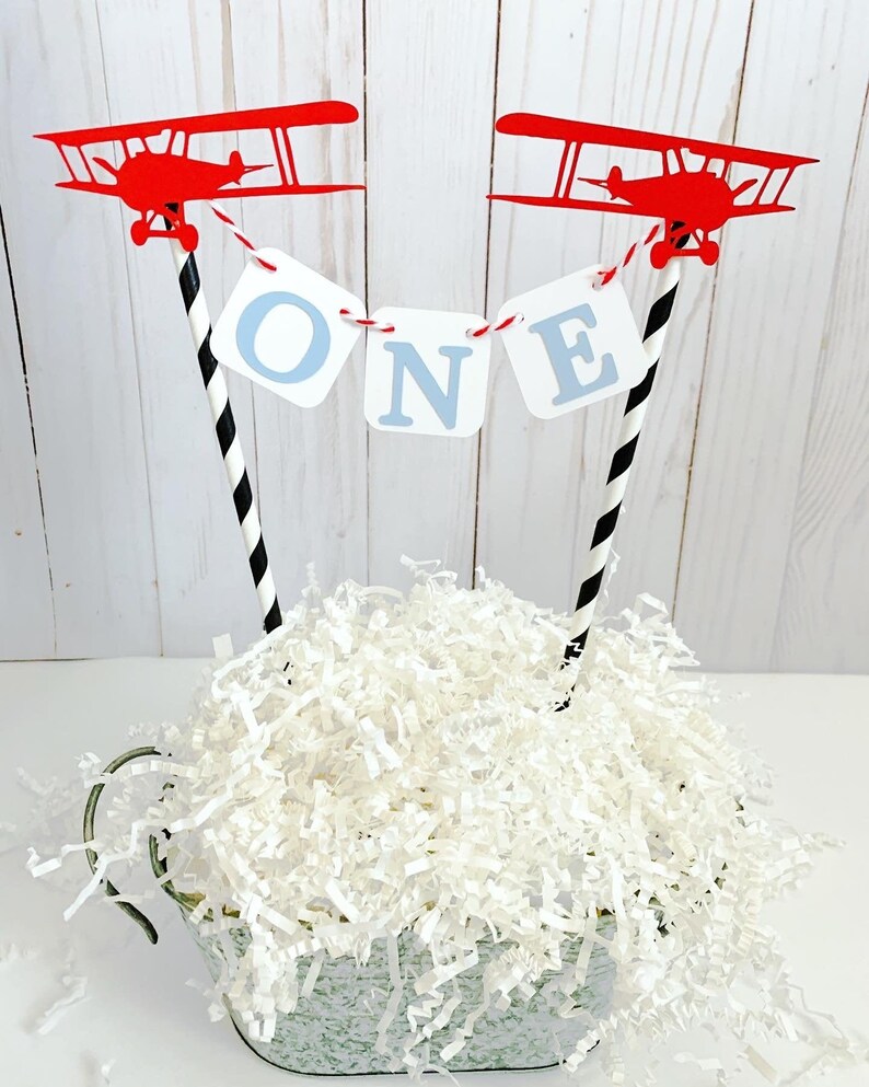 biplane vintage first birthday cake topper bunting