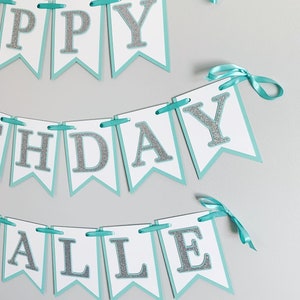 Name and Co Birthday Decorations, Silver Glitter First Birthday, Robin's Egg and Silver Birthday Decorations, Silver Glitter Birthday image 6