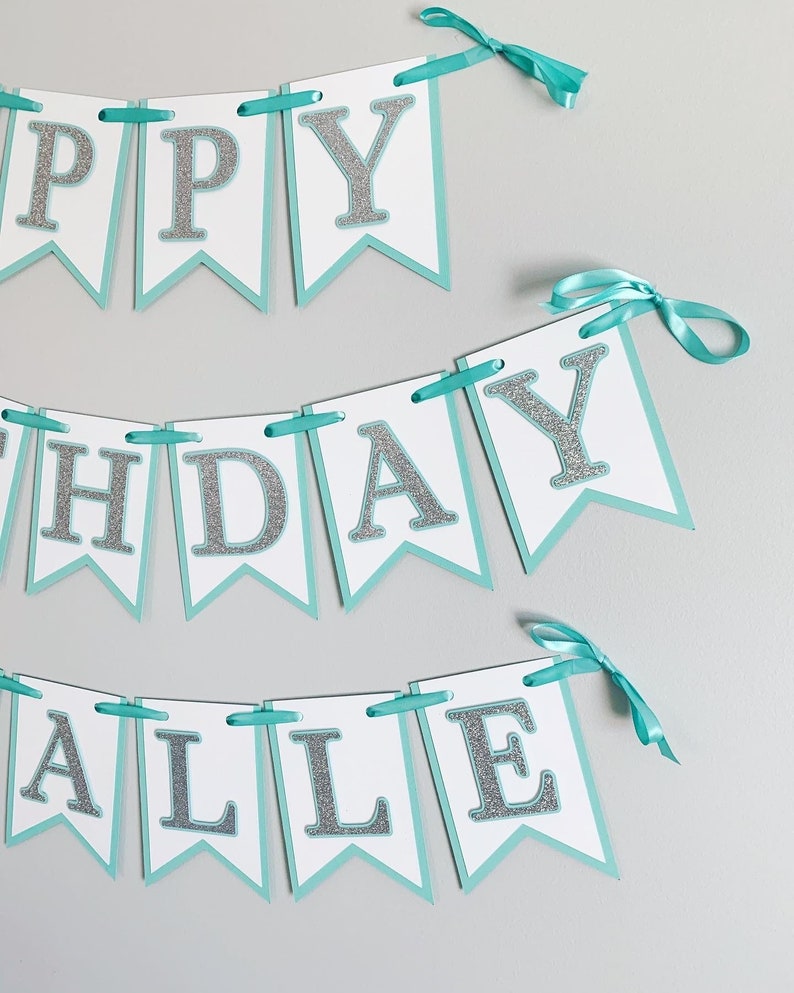 Name and Co Birthday Decorations, Silver Glitter First Birthday, Robin's Egg and Silver Birthday Decorations, Silver Glitter Birthday image 6