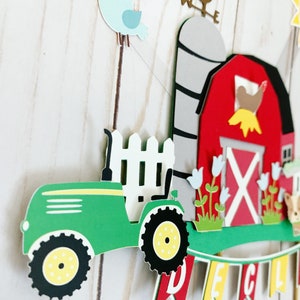 tractor and barn cake topper, barnyard birthday decorations, farm animals decorations, old macdonald had a farm baby shower cake topper image 8