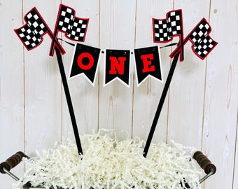 personalized racing cake topper, race car cake topper, checkered flag birthday decor, F1 racing party, Formula One, fast one, two fast