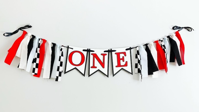 black white red pale sky blue checkerede flag fast one first birthday decorations high chair banner