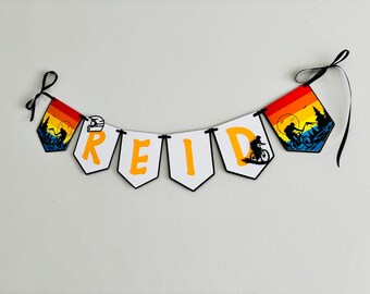 MTB Custom Phrase Banner, Mountain Bike Birthday Party Decor