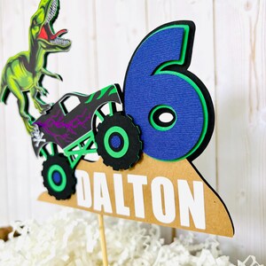 Monster Jam Inspired Grave Digger T-Rex Dinosaur birthday cake topper
