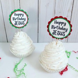 Happy Birthday Jesus Cupcake Toppers*red and Green Happy Birthday Jesus ...