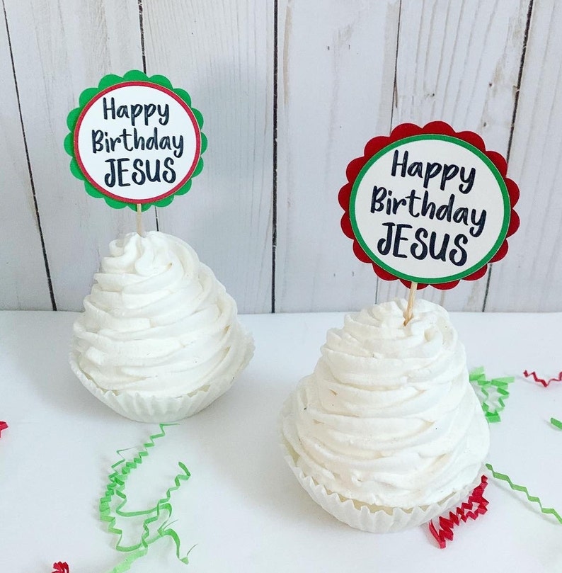 Happy Birthday Jesus Cupcake Toppersred and Green Happy - Etsy