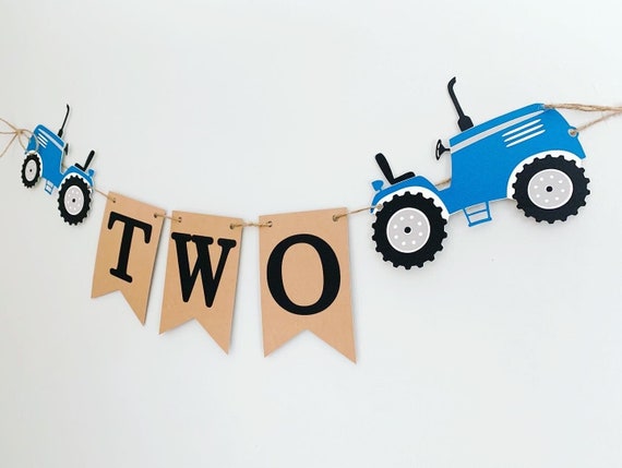 blue tractor birthday decorations, blue tractor age banner, tractor birthday, barnyard birthday decorations, tractor and barn Il_570xn