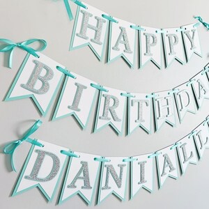 Name and Co Birthday Decorations, Silver Glitter First Birthday, Robin's Egg and Silver Birthday Decorations, Silver Glitter Birthday image 2