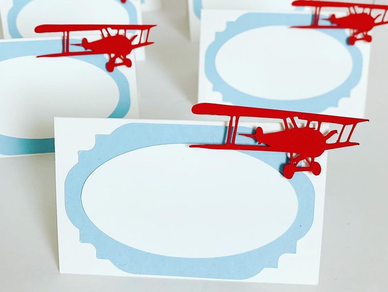 airplane time flies customizable table tent food labels party decorations