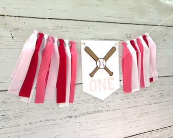pink baseball party, rockford peaches baseball high chair banner, girl pink baseball cake smash banner, a league of their own birthday