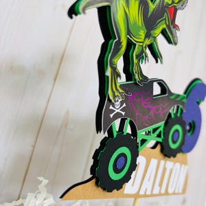 Monster Jam Inspired Grave Digger T-Rex Dinosaur birthday cake topper