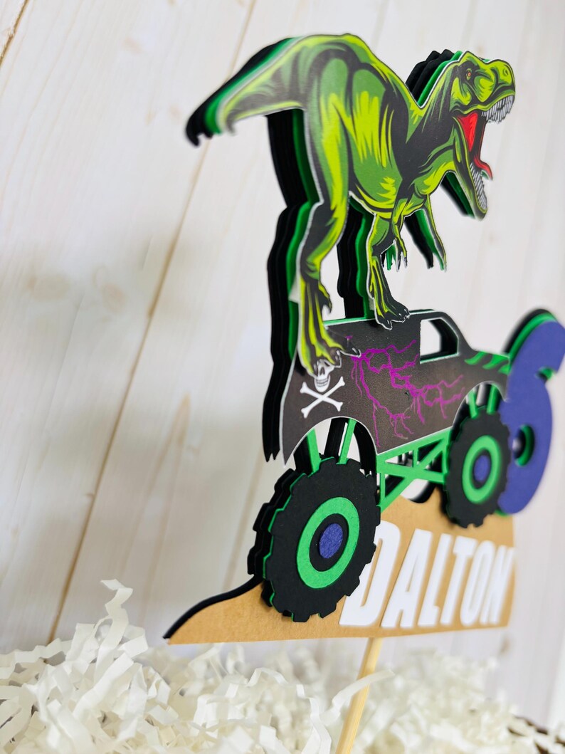 Monster Jam Inspired Grave Digger T-Rex Dinosaur birthday cake topper