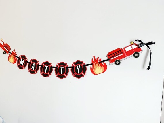 firetruck birthday banner, firetruck baby shower decorations, firetruck decorations, fire and rescue Il_570xn