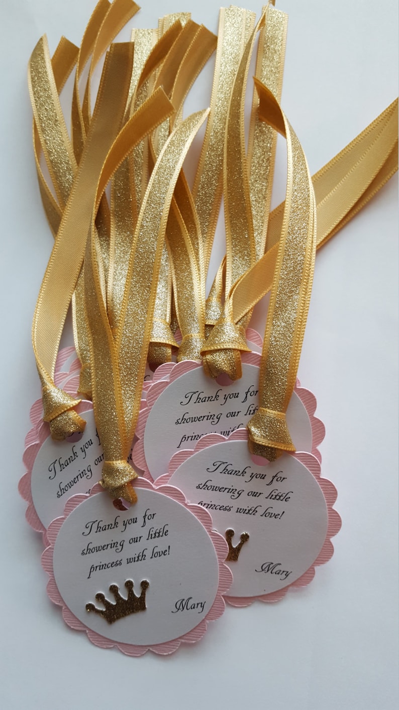 pink and gold glitter baby shower favor tags princess party tags pink and gold baby shower princess baby shower thank you tags image 3