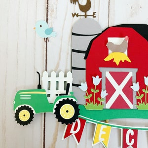 tractor and barn cake topper, barnyard birthday decorations, farm animals decorations, old macdonald had a farm baby shower cake topper image 2