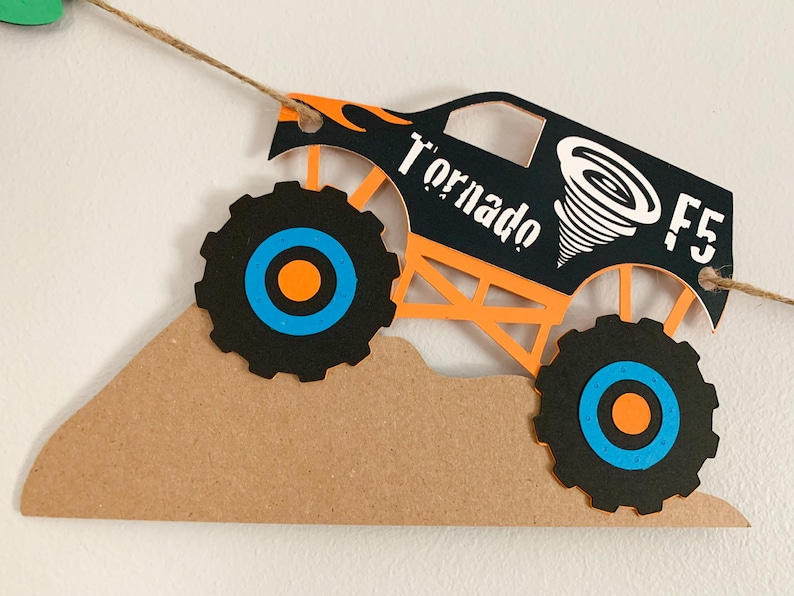 monster trucks banner for a  monster jam inspired birthday or bedroom decor