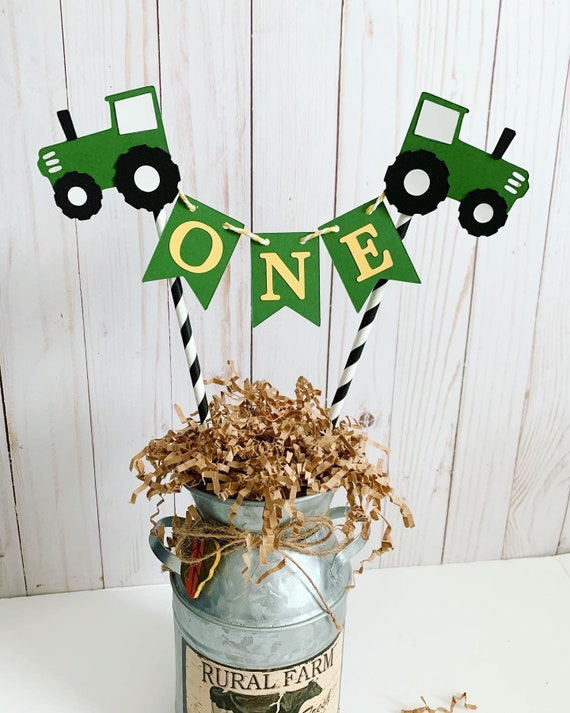 green tractor birthday decorations, barnyard birthday decorations, green tractor cake topper, old macdonald had a farm baby shower cake Il_570xn