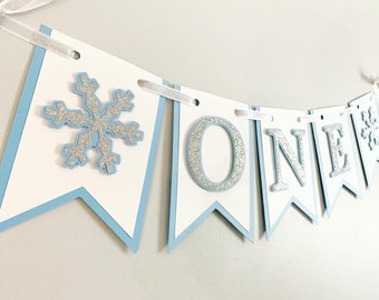 Winter ONEderland birthday boy, Winter ONEderland cake smash banner, Winter Wonderland ONE high chair banner, Snowflakes winter birthday