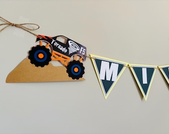 Monster Truck Birthday Decorations, Monster Truck Name Banner, Monster Jam Birthday, Grave Digger, El Toro Loco, Dragon, Megalodon, Tornado