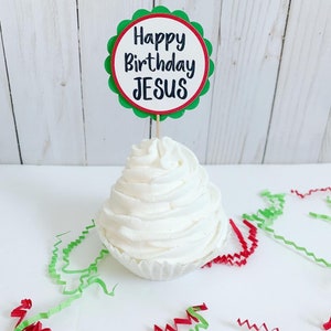 red and green christmas happy birthday jesus cupcake toppers
