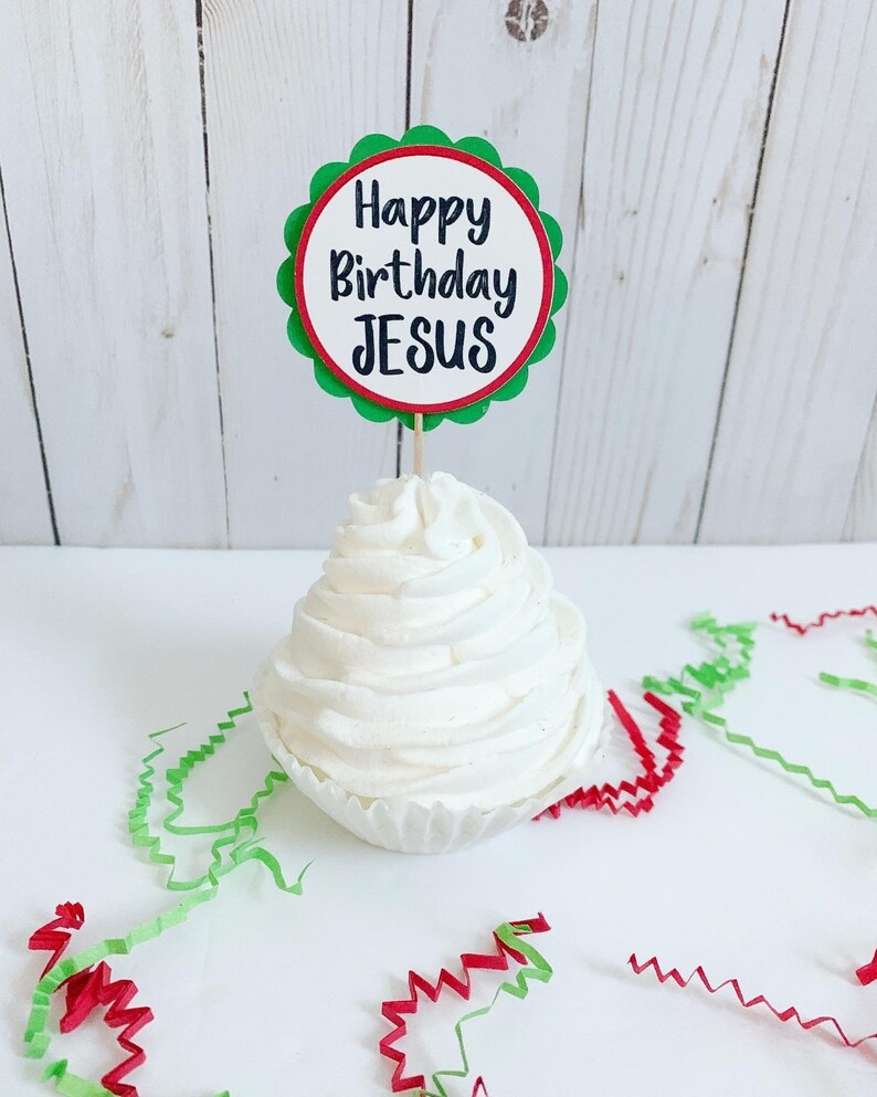 red and green christmas happy birthday jesus cupcake toppers