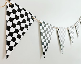checkered flag pennant banner, racing birthday decorations, , fast one, two fast, championship, monster truck birthday, dirt bike birthday