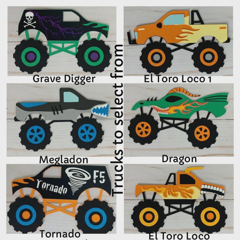 Monster Truck Birthday Decorations, Monster Trucks, Monster Truck Party, Monster Truck Cupcake Toppers, Monster Truck Rally, Monster Jam image 9