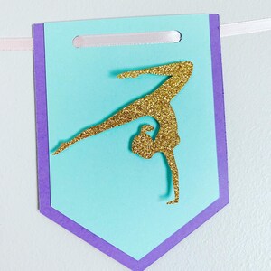 Gymnastics Birthday Banner - Purple Pink Blue Glitter Happy Birthday Sign For Girl's Gymnast Party - View #11