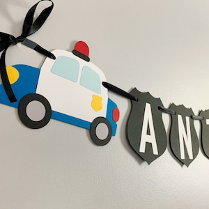 police birthday banner party decorations, police car name banner, cops and robbers birthday decor, back the blue, police baby shower decor