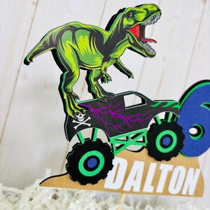 Monster Jam Inspired Grave Digger T-Rex Dinosaur birthday cake topper