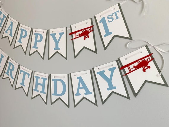 time flies first birthday happy birthday banner, time flies, airplane birthday decorations, vintage airplane birthday, biplane banner Il_570xn