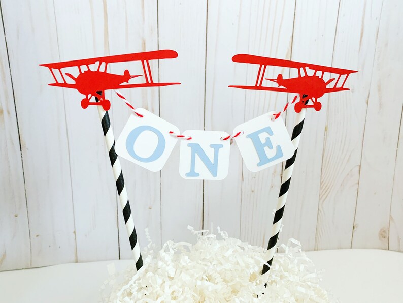 biplane vintage first birthday cake topper bunting