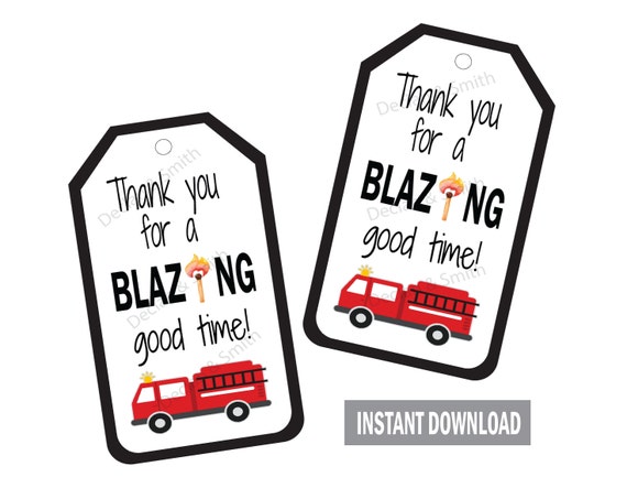 firetruck birthday party favor tags*firetruck birthday party decorations*fireman party*dalmatian party favors*fire and rescue birthday party Il_570xn