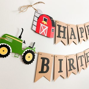 red tractor birthday decorations, red tractor barnyard birthday decorations, tractor barn birthday banner, old macdonald birthday decoration image 2