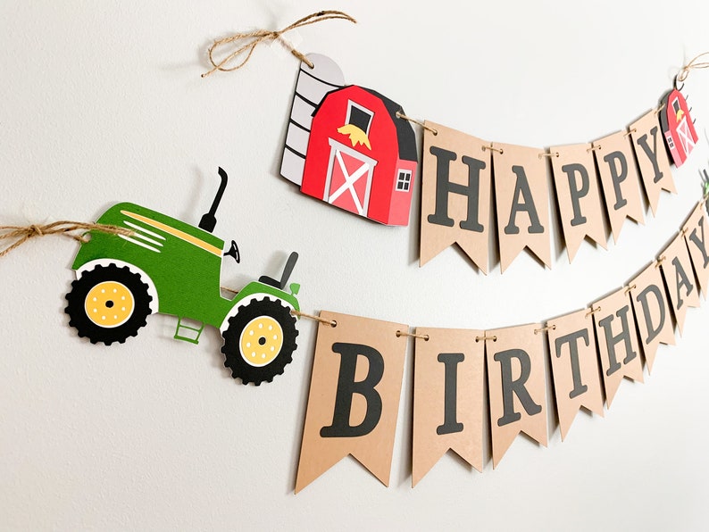 red tractor birthday decorations, red tractor barnyard birthday decorations, tractor barn birthday banner, old macdonald birthday decoration image 2