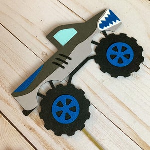 monster jam inspired truck cutouts that include grave digger, megladon, el toro loco, tornado and dragon