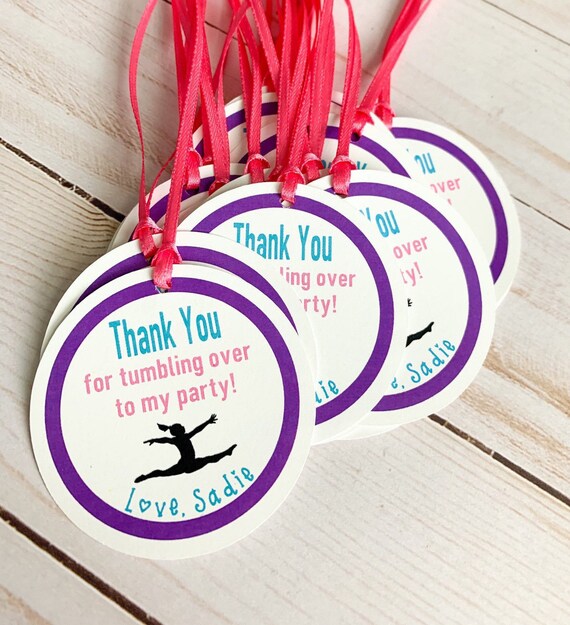 gymnastics birthday decorations, gymnastics party favor tags, tumbling birthday decorations, gymnastics Il_570xn
