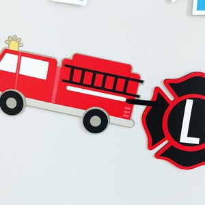 first responders emergency vehicle happy birthday banner featuring police car and badges, EMT ambulance and emblem, firetruck and fire emblem
