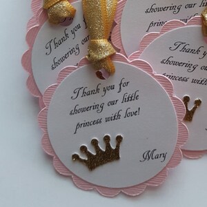 pink and gold glitter baby shower favor tags princess party tags pink and gold baby shower princess baby shower thank you tags image 2