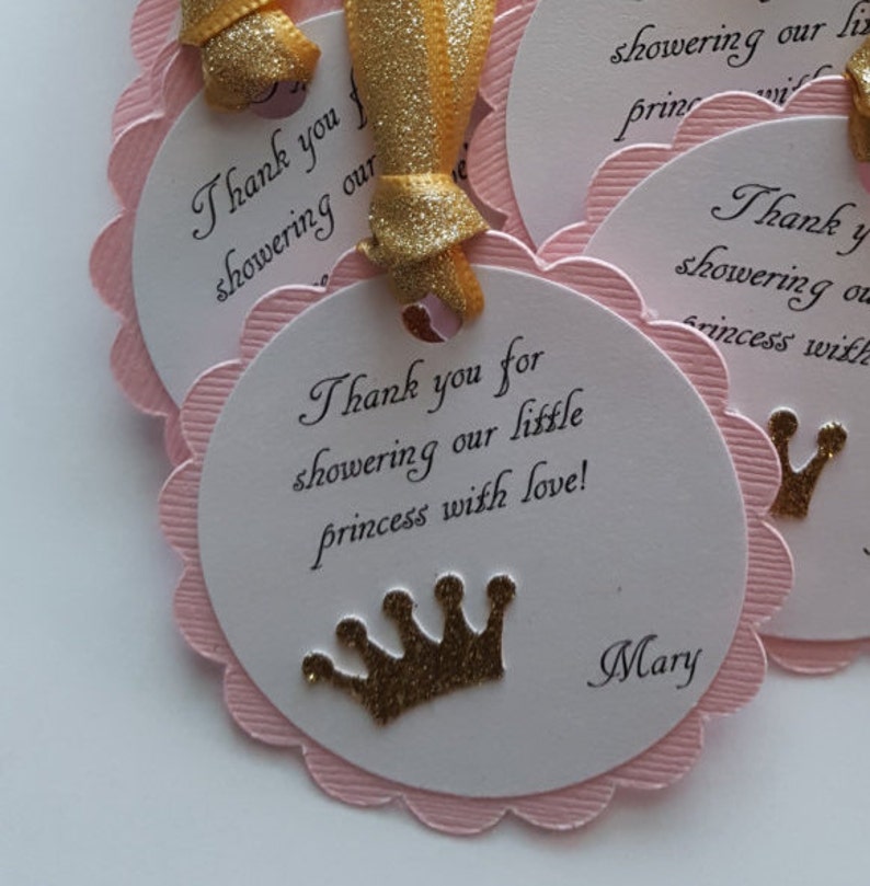 pink and gold glitter baby shower favor tags princess party tags pink and gold baby shower princess baby shower thank you tags image 2