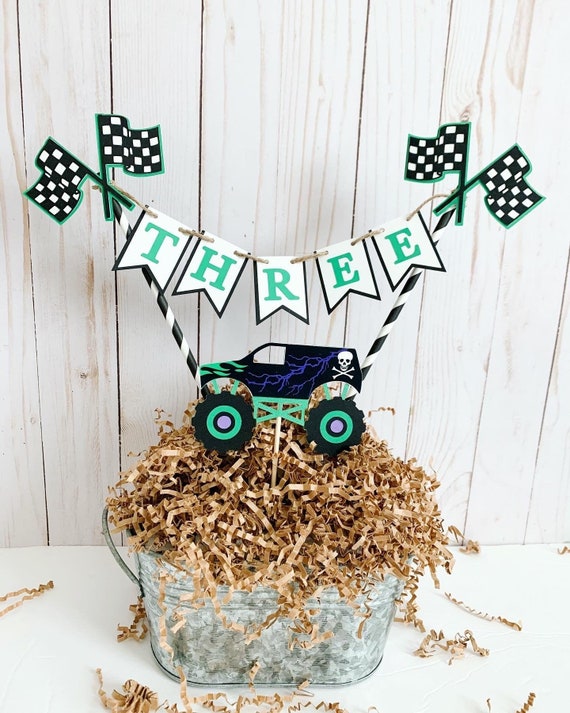 Monster Truck Cake Topper, Monster Truck Birthday Decorations, Truck Rally Birthday, Trucks Birthday Party, Green Purple Monster Truck Il_570xn