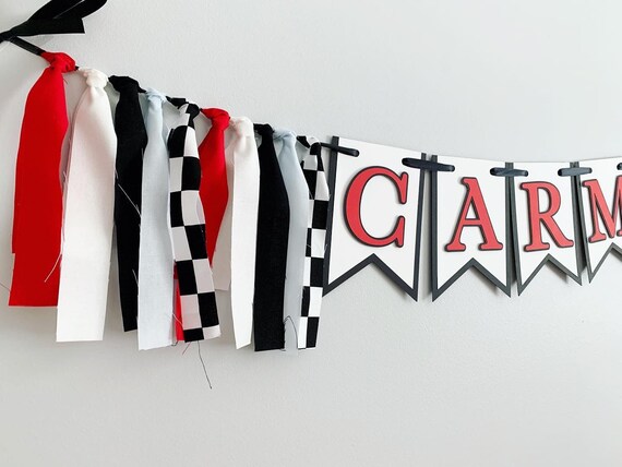 racing birthday party name banner, racing themed baby shower, monster truck birthday, dirt bike birthday, race car birthday party, fast one Il_570xn